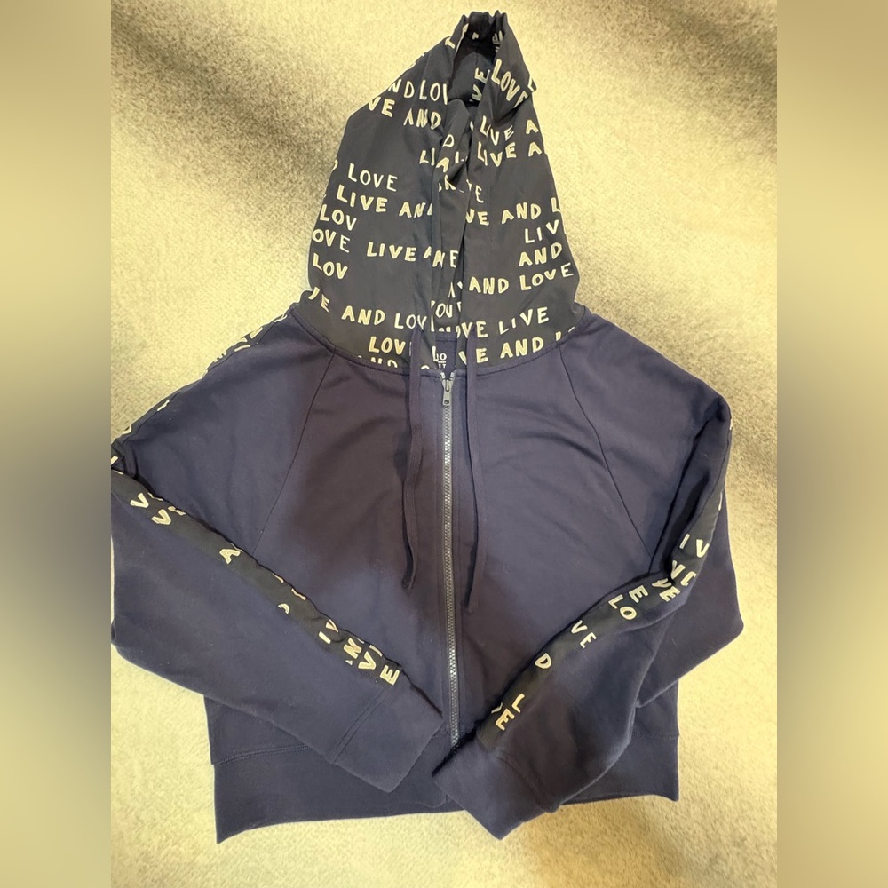 SOHO New York & Company‎ Navy Blue Print Cropped Street Hoodie Jacket Small S